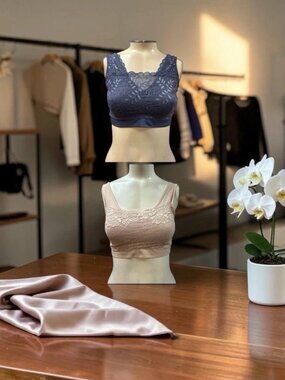 Rhonda Shear/Laura Ashley, 2 Bralettes $15 Each, Rose, Blue,Sz L.XL,Lace Blend.!